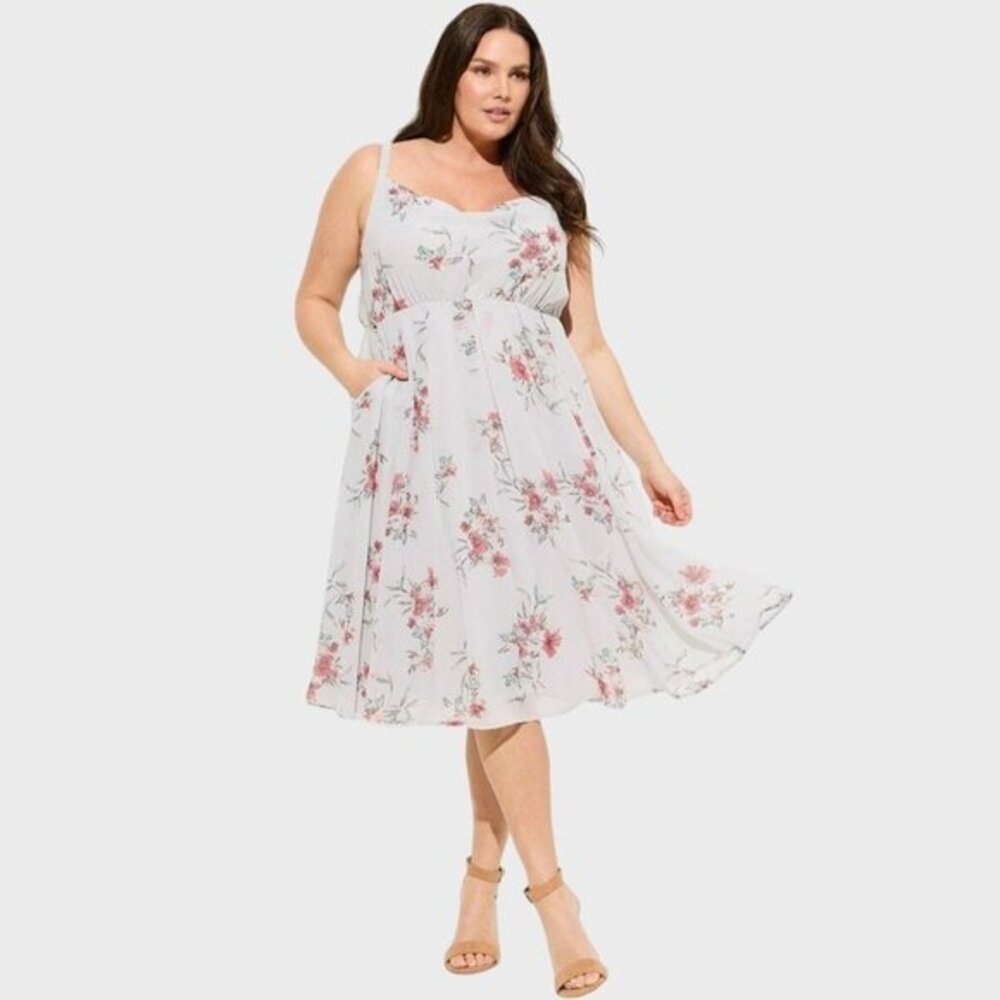 Torrid Midi Chiffon Cowl Neck Pleated Dress 1X (1) Fallover Floral Feminine NWOT